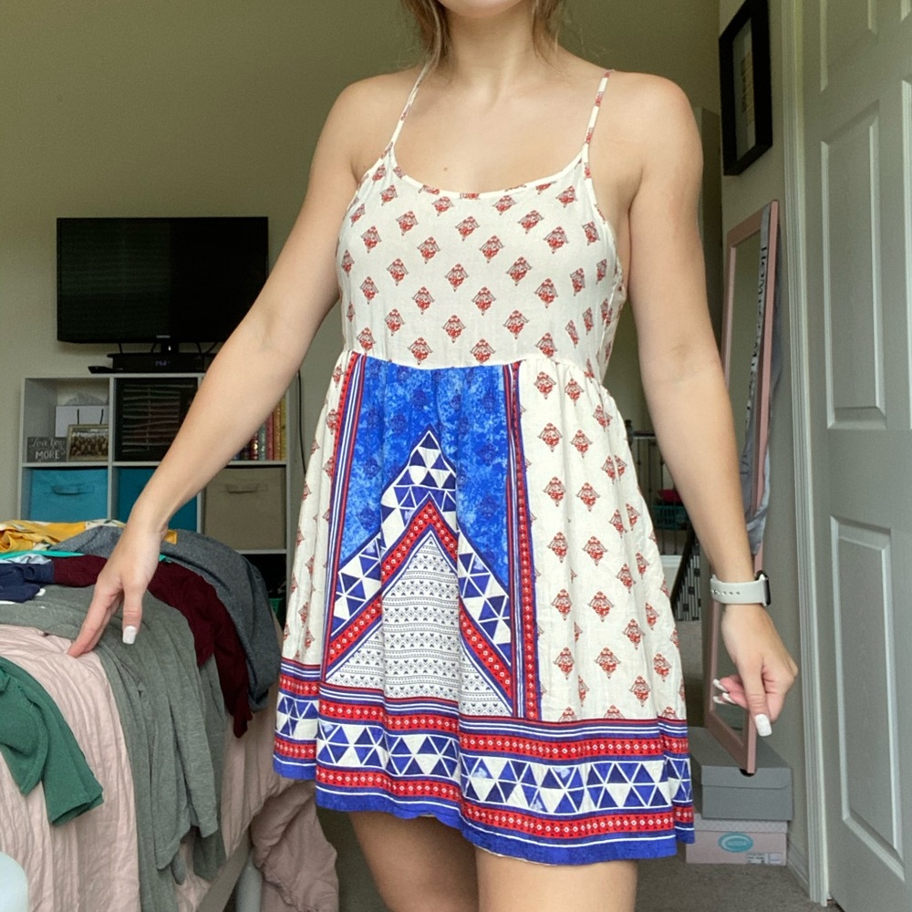 Forever 21 small tribal print sundress red blue